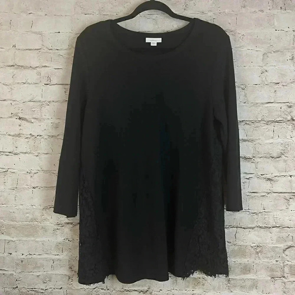 J. Jill Ponte Women's Black Medium 3/4 Sleeve Lace Viscose Nylon Stretch Top M - Picture 2 of 7